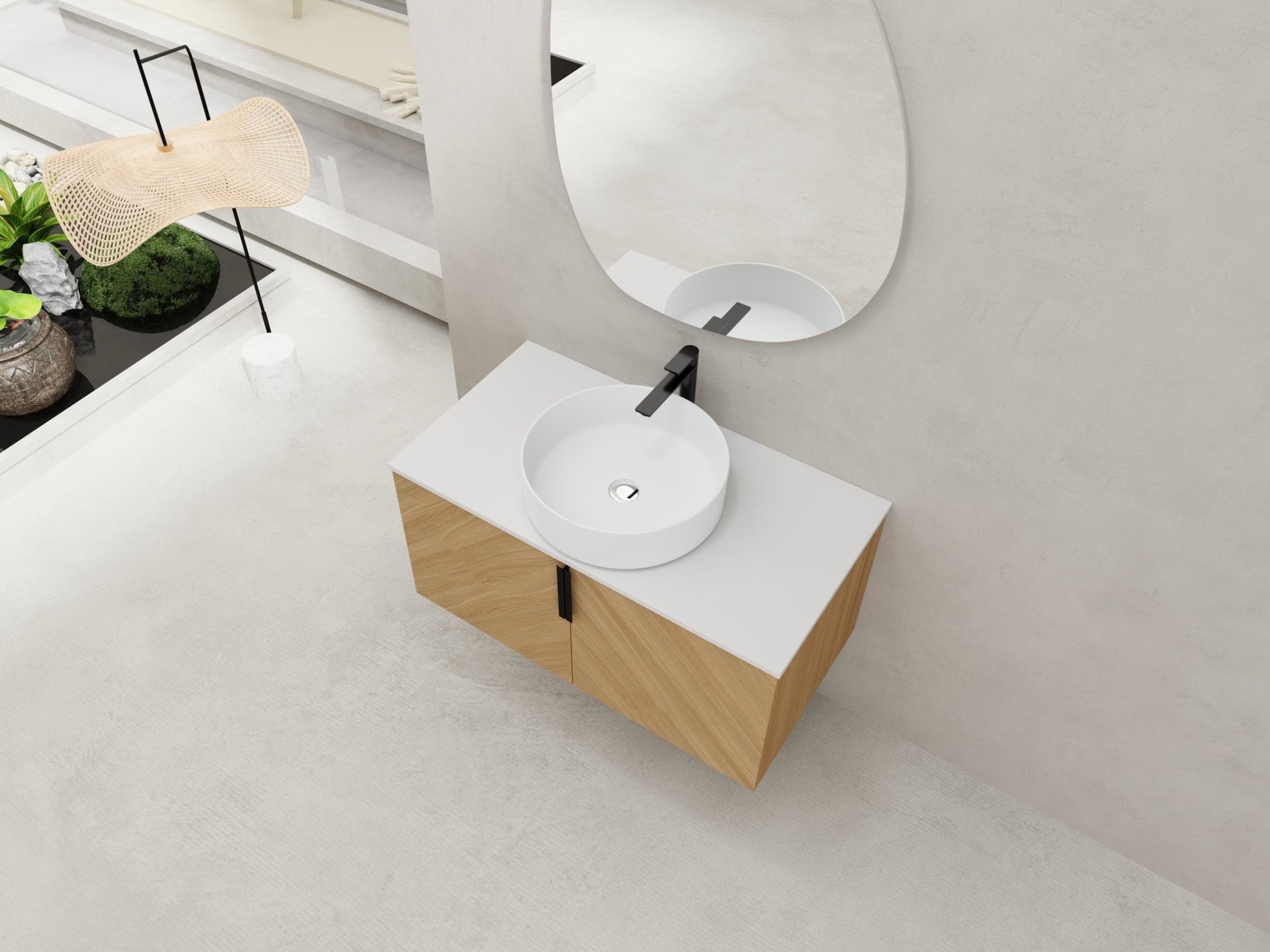36' Bathroom Vanity With Top Ceramic Art Sink and Artificial Stone Slab, 2 - Soft Close Door, Wall - Mounted Mounting Design, Plywood (KD - Packing) - 1st Choice Furniture Direct