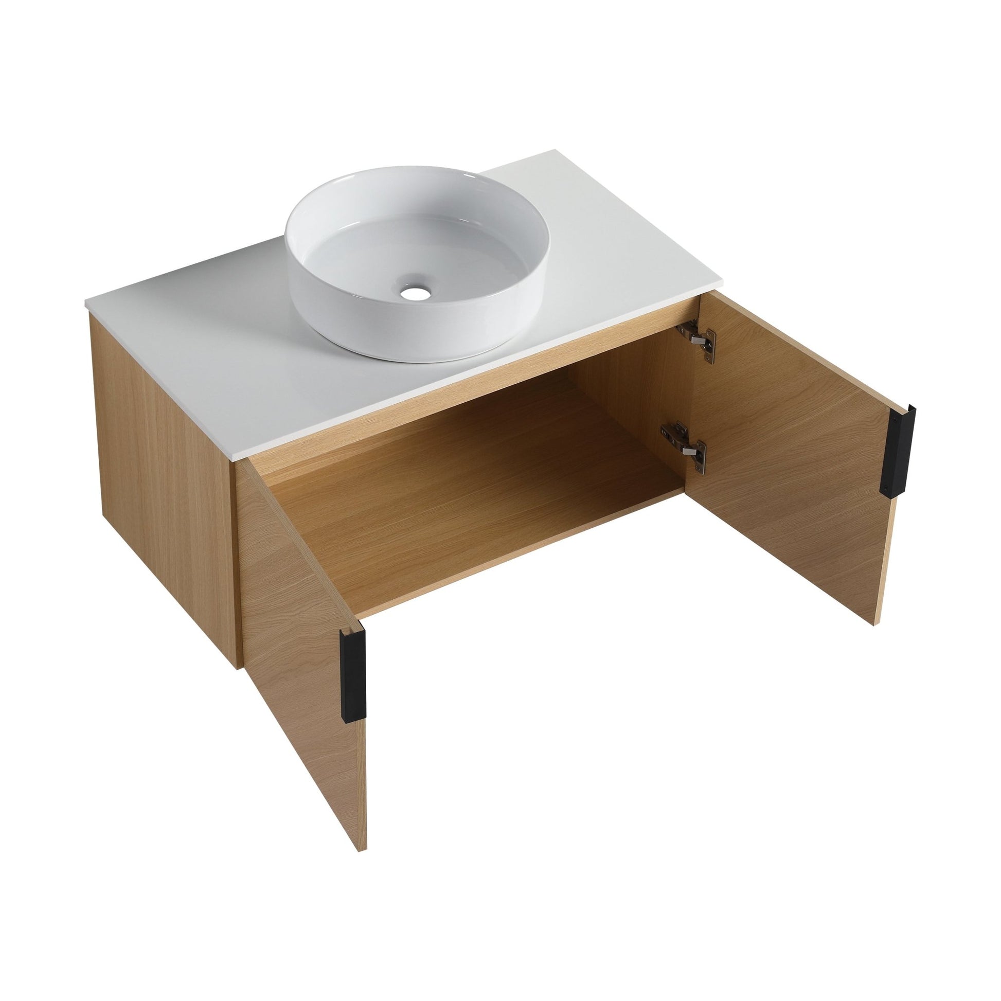 36' Bathroom Vanity With Top Ceramic Art Sink and Artificial Stone Slab, 2 - Soft Close Door, Wall - Mounted Mounting Design, Plywood (KD - Packing) - 1st Choice Furniture Direct