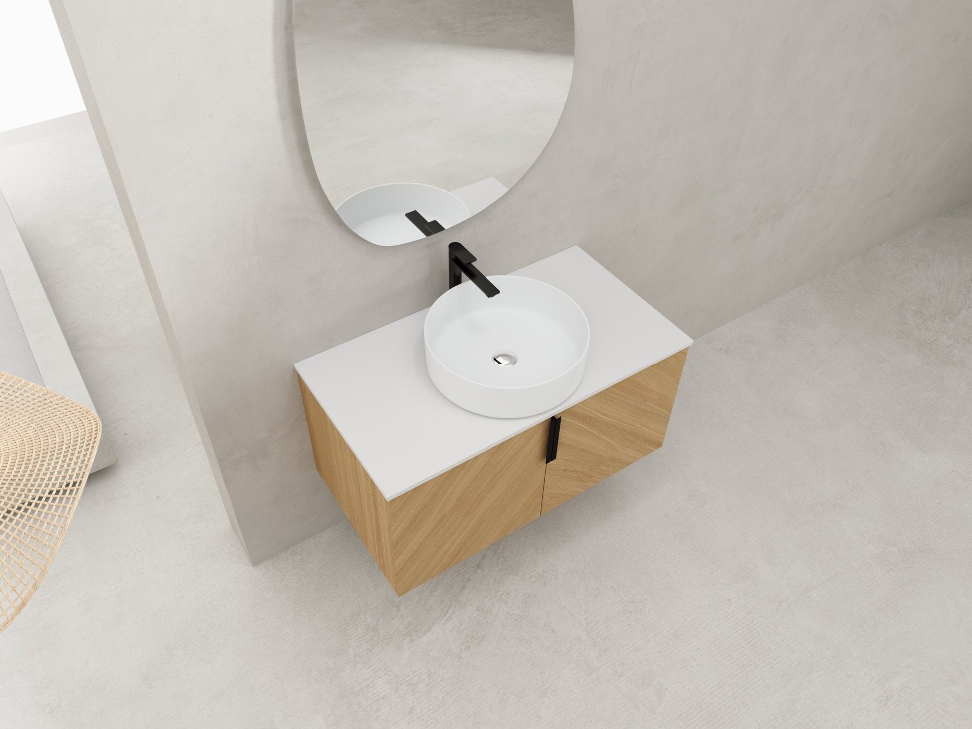 36' Bathroom Vanity With Top Ceramic Art Sink and Artificial Stone Slab, 2 - Soft Close Door, Wall - Mounted Mounting Design, Plywood (KD - Packing) - 1st Choice Furniture Direct