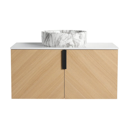 36' Bathroom Vanity With Top Ceramic Art Sink and Artificial Stone Slab, 2 - Soft Close Door, Wall - Mounted Mounting Design, Plywood (KD - Packing) - 1st Choice Furniture Direct