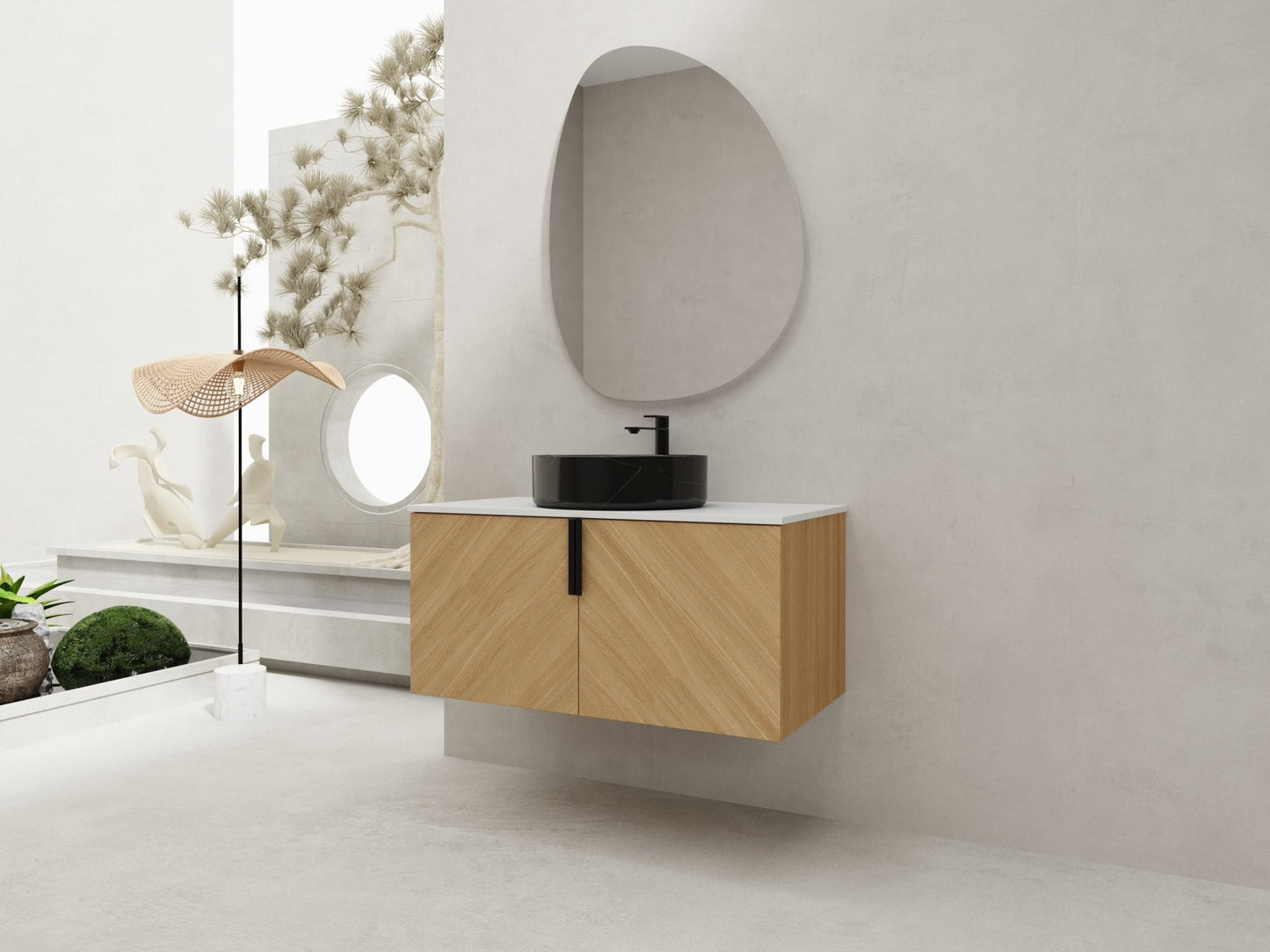 36' Bathroom Vanity With Top Ceramic Art Sink and Artificial Stone Slab, 2 - Soft Close Door, Wall - Mounted Mounting Design, Plywood (KD - Packing) - 1st Choice Furniture Direct