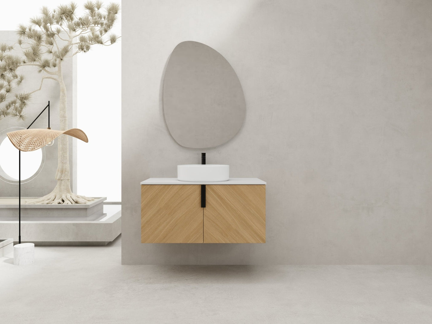 36' Bathroom Vanity With Top Ceramic Art Sink and Artificial Stone Slab, 2 - Soft Close Door, Wall - Mounted Mounting Design, Plywood (KD - Packing) - 1st Choice Furniture Direct