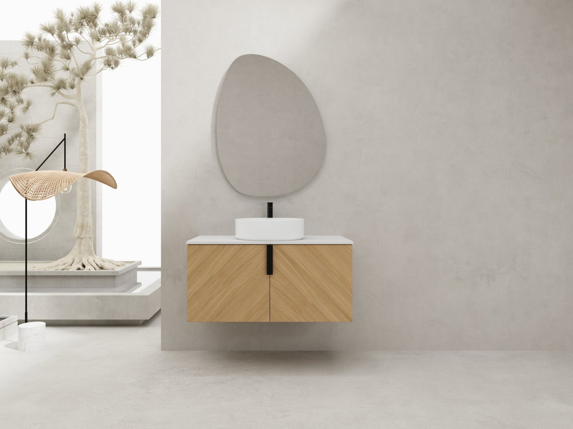 36' Bathroom Vanity With Top Ceramic Art Sink and Artificial Stone Slab, 2 - Soft Close Door, Wall - Mounted Mounting Design, Plywood (KD - Packing) - 1st Choice Furniture Direct
