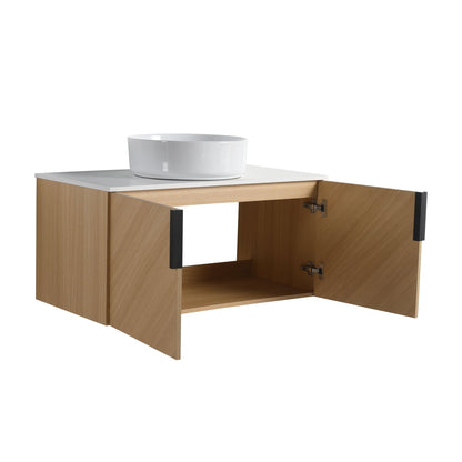 36' Bathroom Vanity With Top Ceramic Art Sink and Artificial Stone Slab, 2 - Soft Close Door, Wall - Mounted Mounting Design, Plywood (KD - Packing) - 1st Choice Furniture Direct