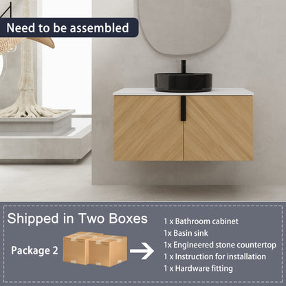 36' Bathroom Vanity With Top Ceramic Art Sink and Artificial Stone Slab, 2 - Soft Close Door, Wall - Mounted Mounting Design, Plywood (KD - Packing) - 1st Choice Furniture Direct