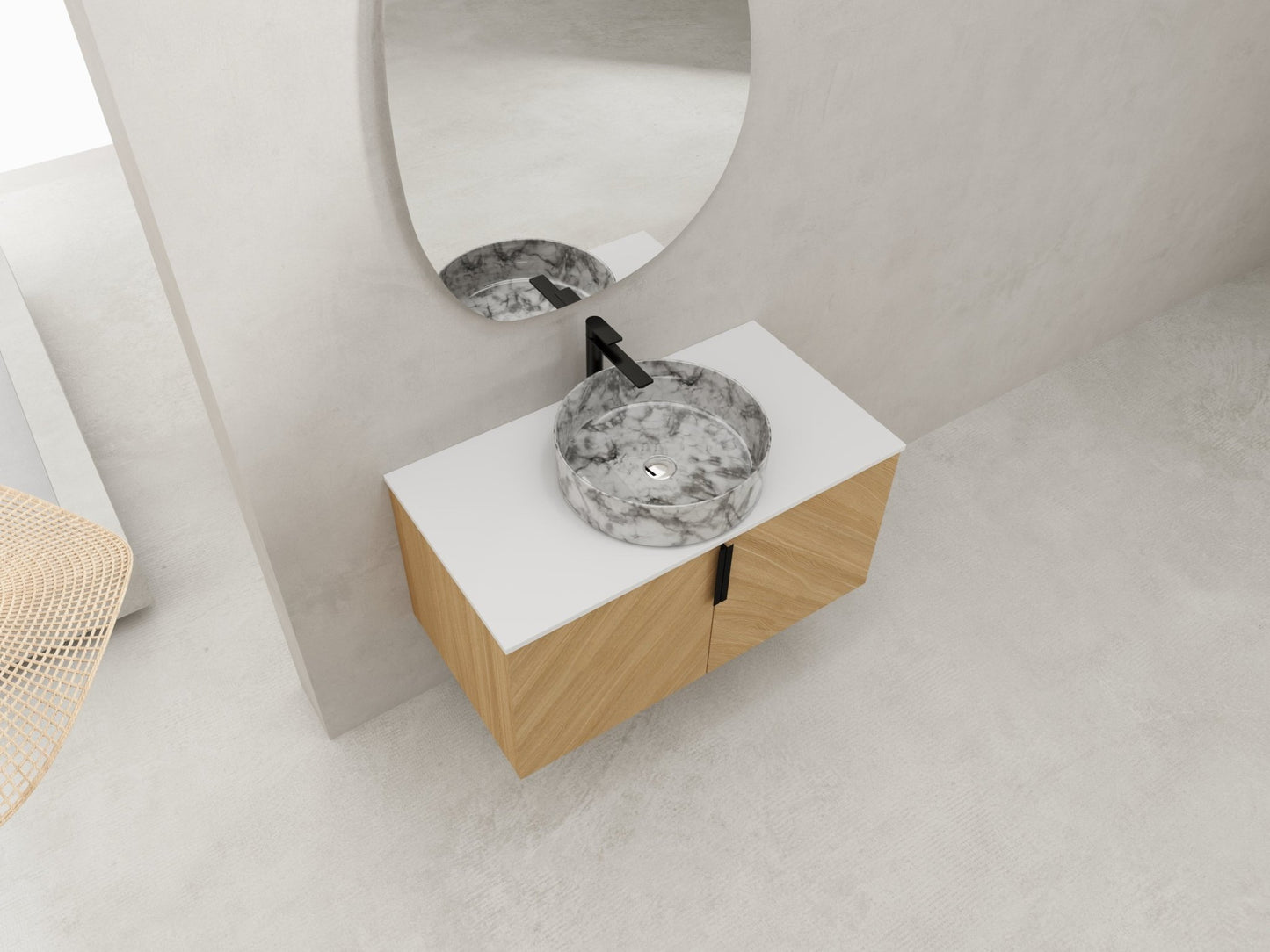 36' Bathroom Vanity With Top Ceramic Art Sink and Artificial Stone Slab, 2 - Soft Close Door, Wall - Mounted Mounting Design, Plywood (KD - Packing) - 1st Choice Furniture Direct
