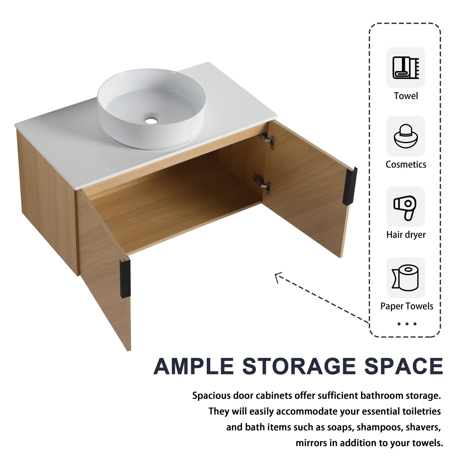 36' Bathroom Vanity With Top Ceramic Art Sink and Artificial Stone Slab, 2 - Soft Close Door, Wall - Mounted Mounting Design, Plywood (KD - Packing) - 1st Choice Furniture Direct