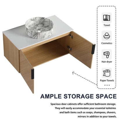 36' Bathroom Vanity With Top Ceramic Art Sink and Artificial Stone Slab, 2 - Soft Close Door, Wall - Mounted Mounting Design, Plywood (KD - Packing) - 1st Choice Furniture Direct