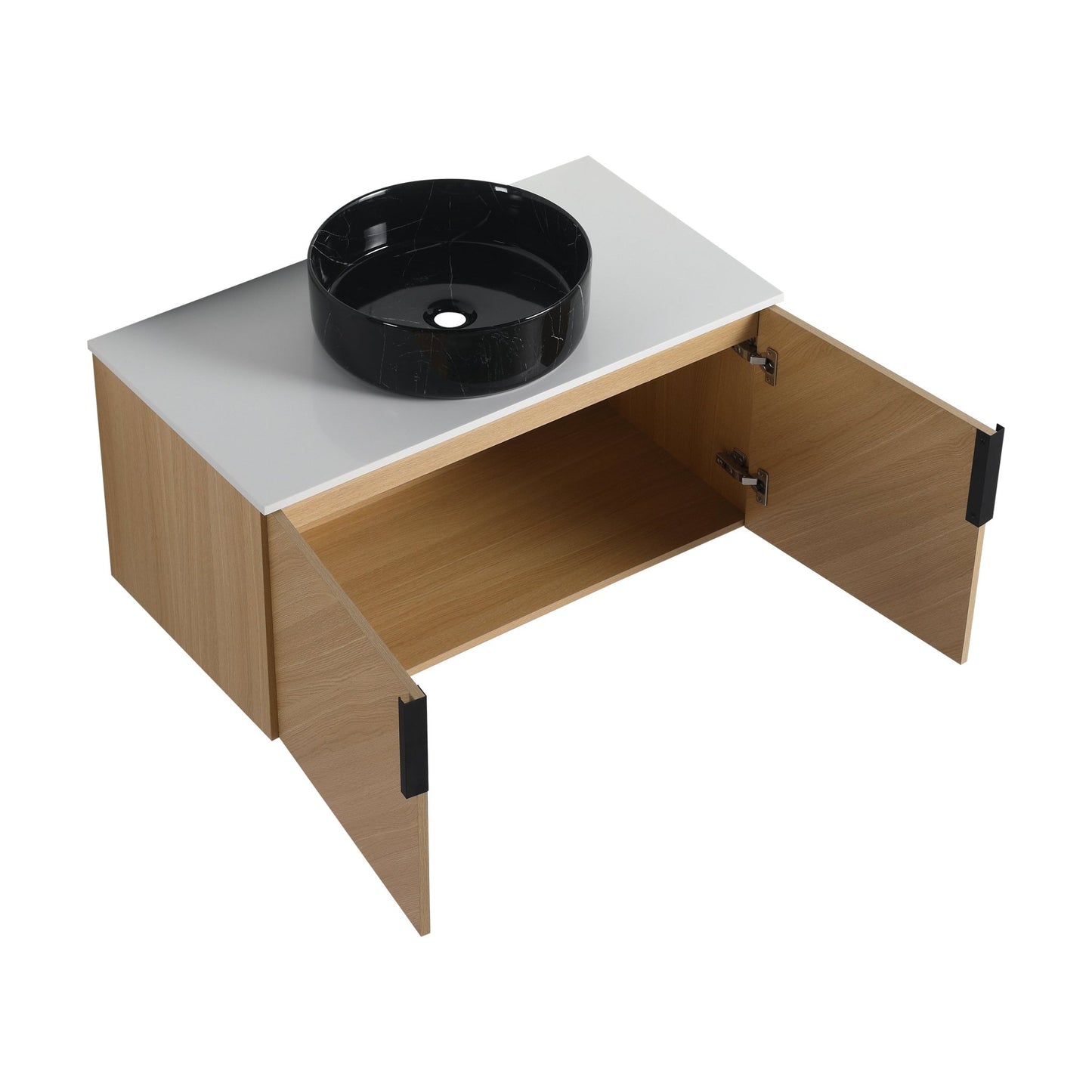 36' Bathroom Vanity With Top Ceramic Art Sink and Artificial Stone Slab, 2 - Soft Close Door, Wall - Mounted Mounting Design, Plywood (KD - Packing) - 1st Choice Furniture Direct