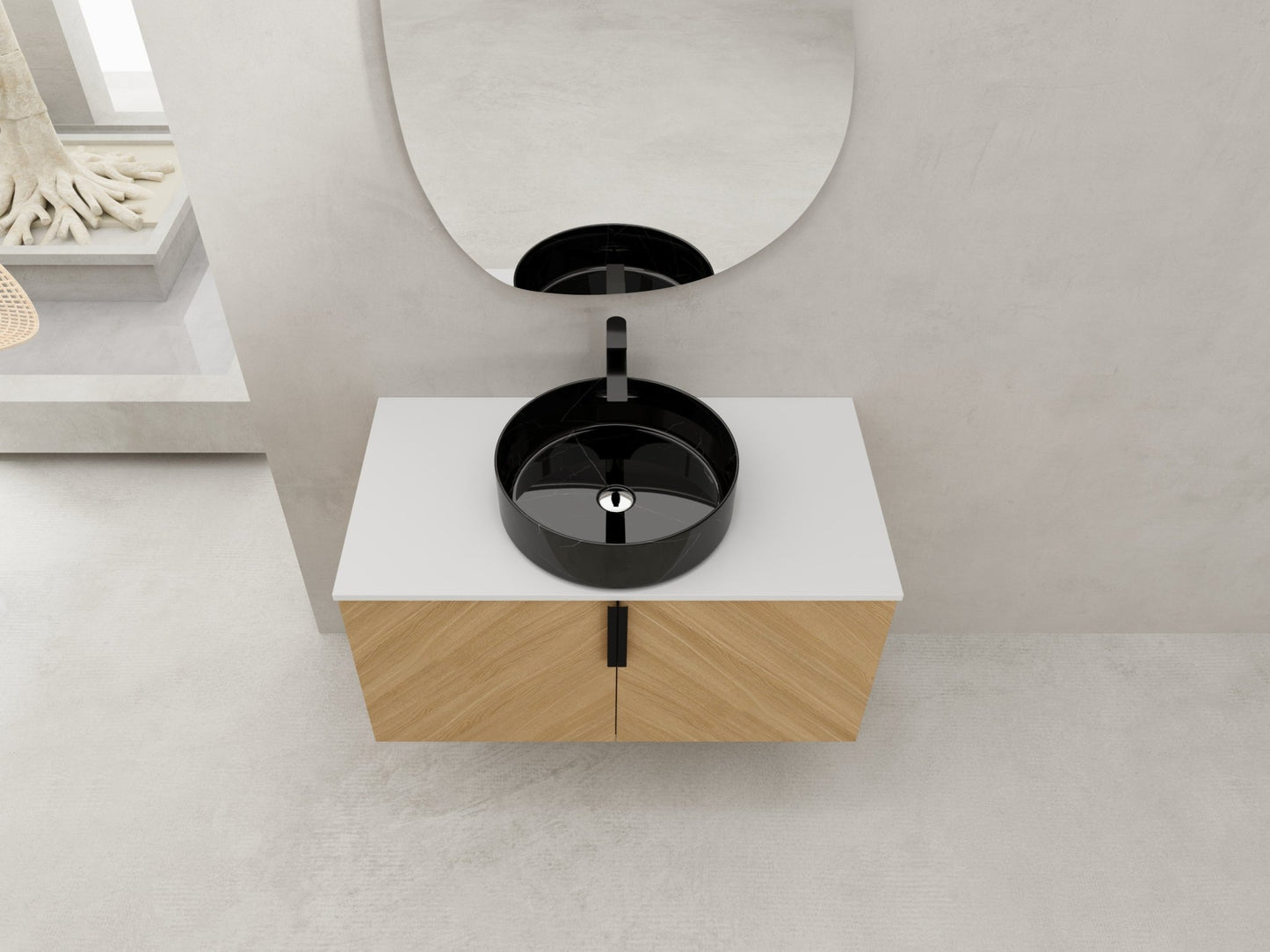 36' Bathroom Vanity With Top Ceramic Art Sink and Artificial Stone Slab, 2 - Soft Close Door, Wall - Mounted Mounting Design, Plywood (KD - Packing) - 1st Choice Furniture Direct