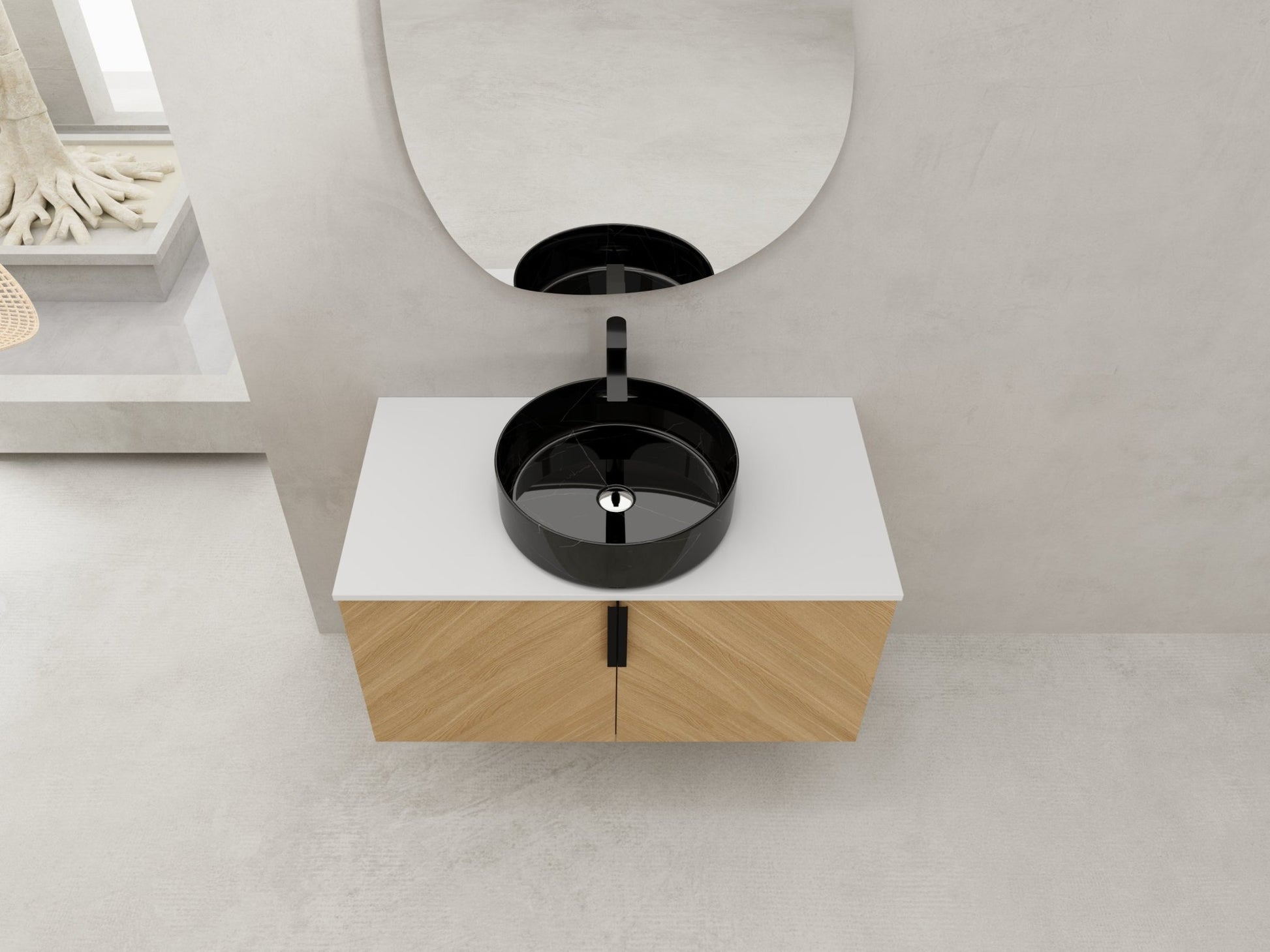 36' Bathroom Vanity With Top Ceramic Art Sink and Artificial Stone Slab, 2 - Soft Close Door, Wall - Mounted Mounting Design, Plywood (KD - Packing) - 1st Choice Furniture Direct