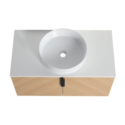 36' Bathroom Vanity With Top Ceramic Art Sink and Artificial Stone Slab, 2 - Soft Close Door, Wall - Mounted Mounting Design, Plywood (KD - Packing) - 1st Choice Furniture Direct