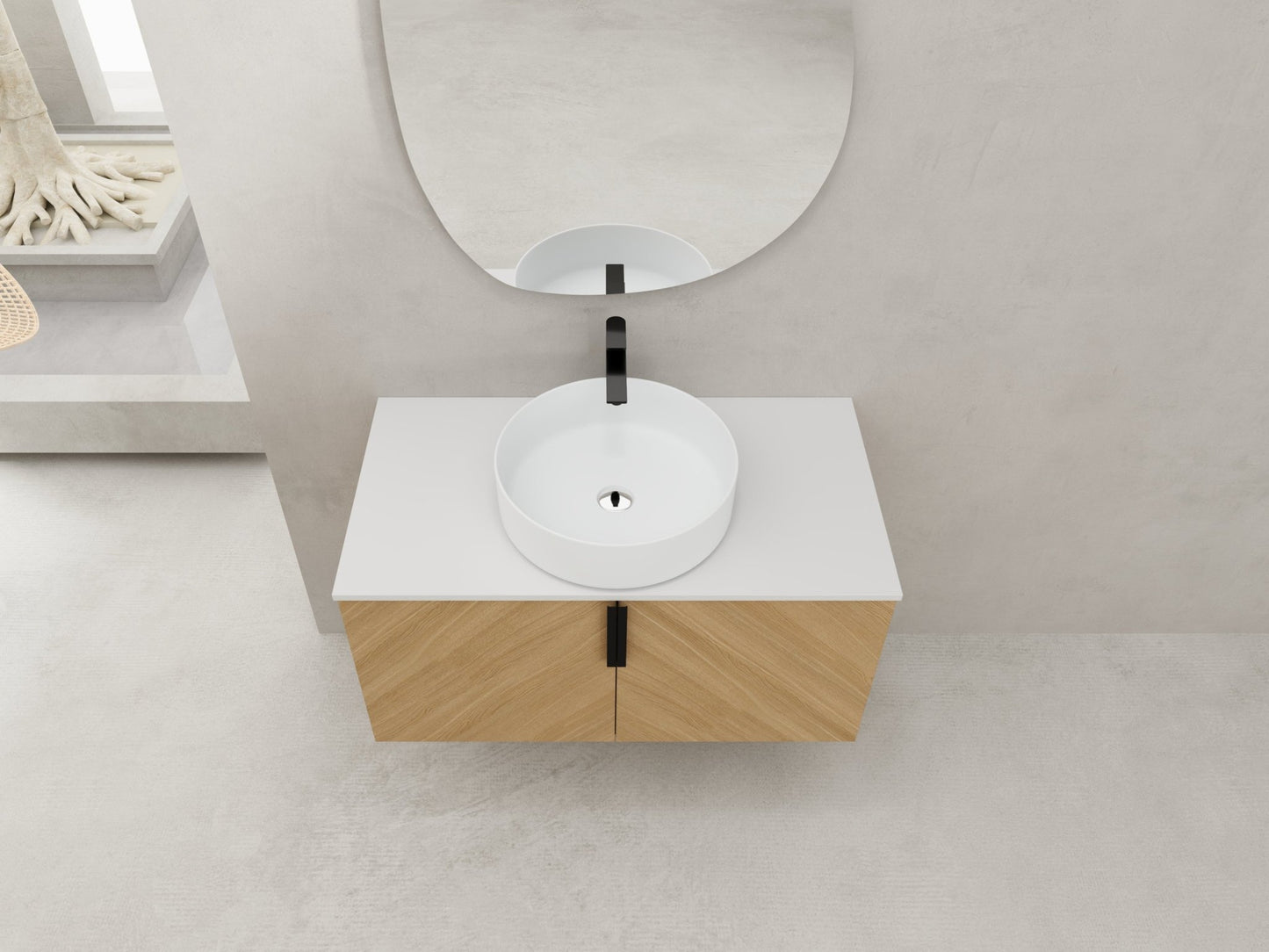 36' Bathroom Vanity With Top Ceramic Art Sink and Artificial Stone Slab, 2 - Soft Close Door, Wall - Mounted Mounting Design, Plywood (KD - Packing) - 1st Choice Furniture Direct