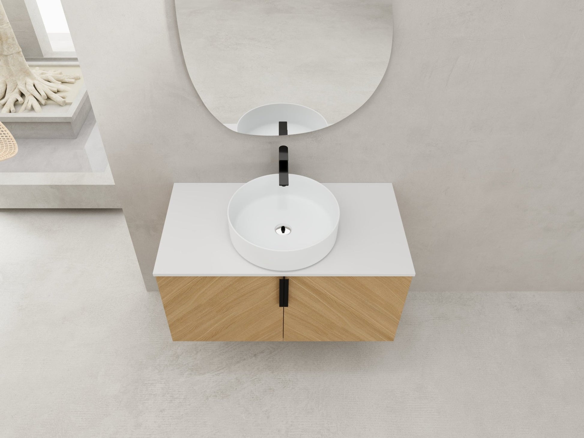 36' Bathroom Vanity With Top Ceramic Art Sink and Artificial Stone Slab, 2 - Soft Close Door, Wall - Mounted Mounting Design, Plywood (KD - Packing) - 1st Choice Furniture Direct