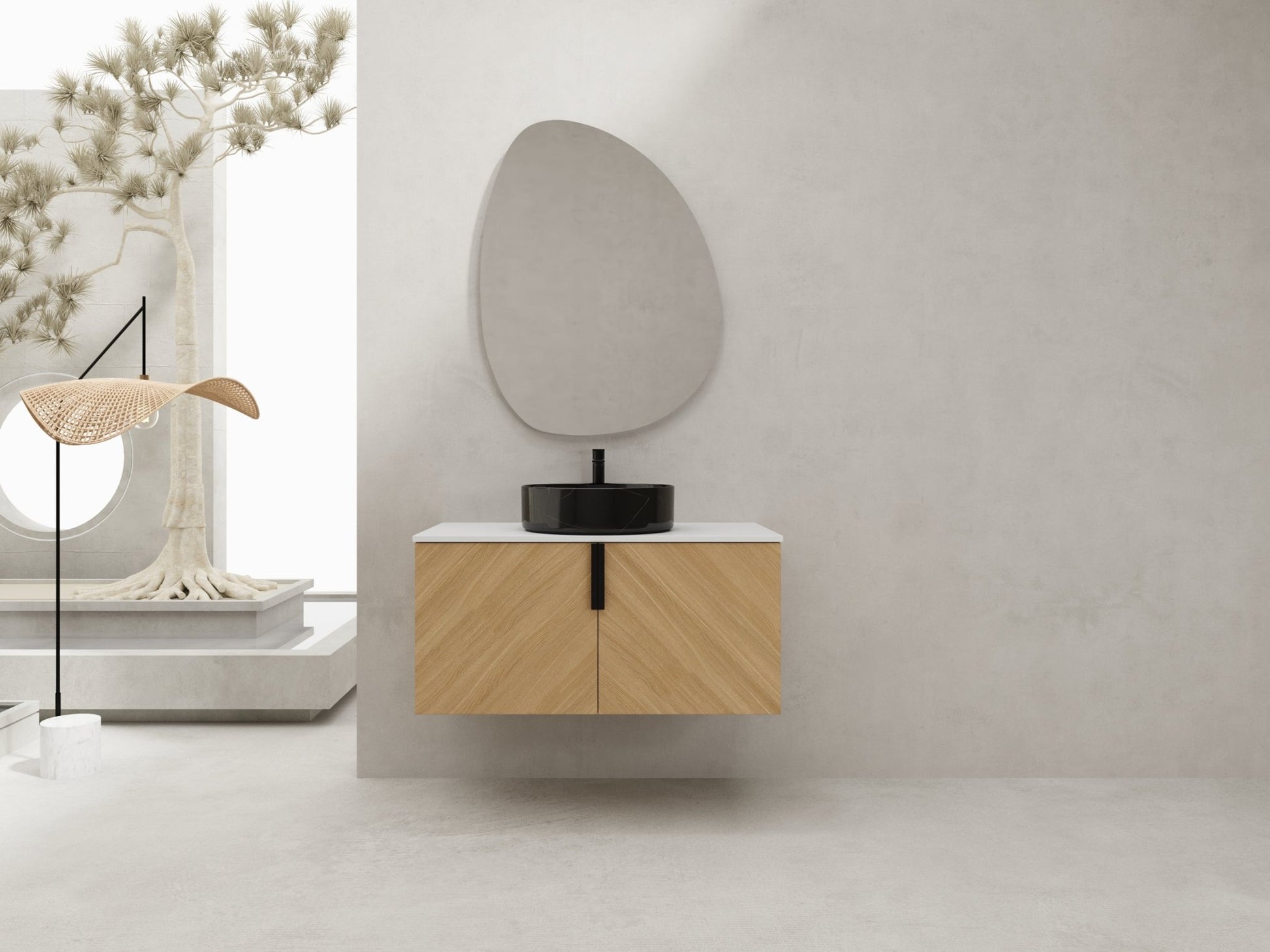 36' Bathroom Vanity With Top Ceramic Art Sink and Artificial Stone Slab, 2 - Soft Close Door, Wall - Mounted Mounting Design, Plywood (KD - Packing) - 1st Choice Furniture Direct