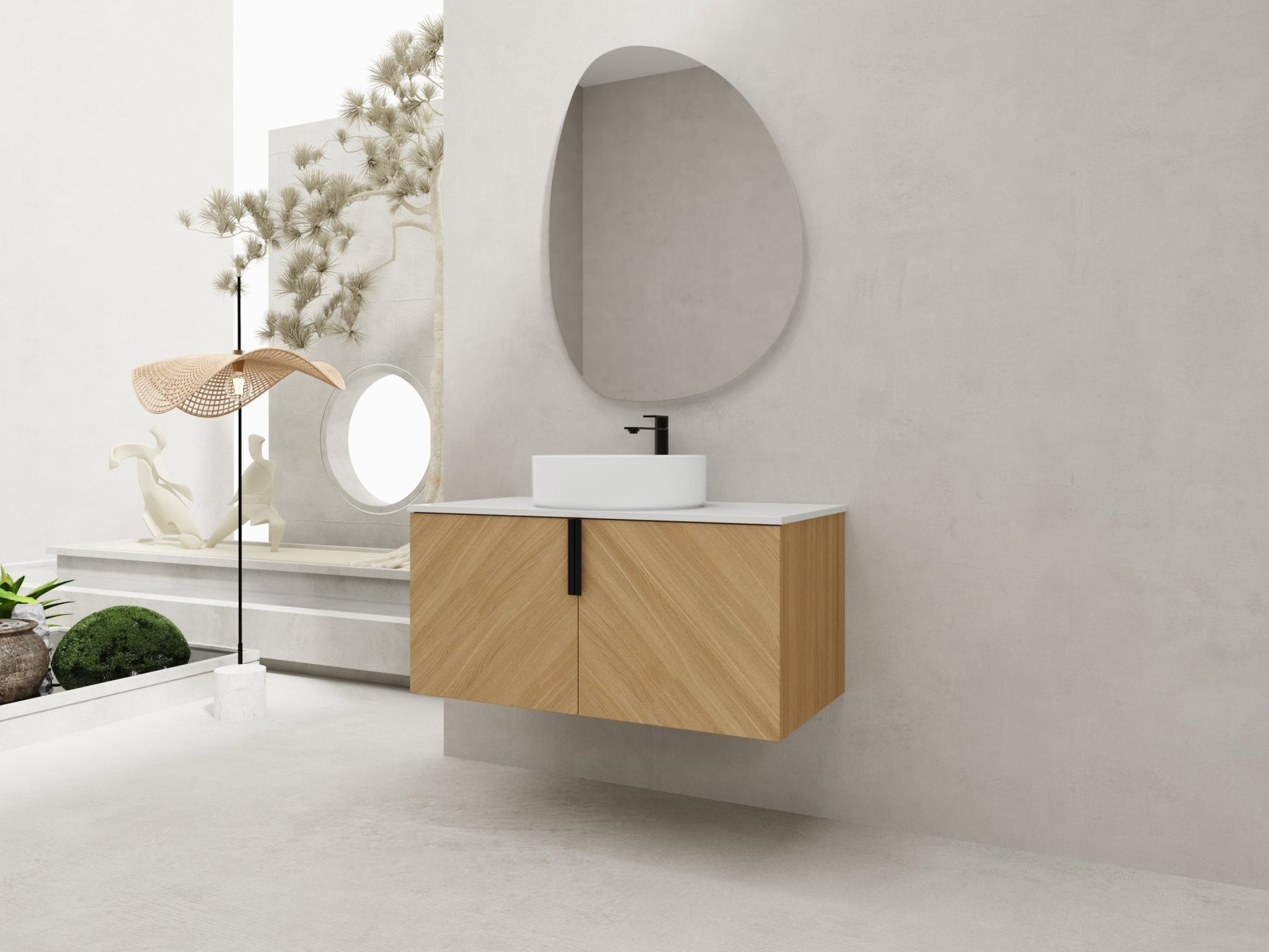 36' Bathroom Vanity With Top Ceramic Art Sink and Artificial Stone Slab, 2 - Soft Close Door, Wall - Mounted Mounting Design, Plywood (KD - Packing) - 1st Choice Furniture Direct
