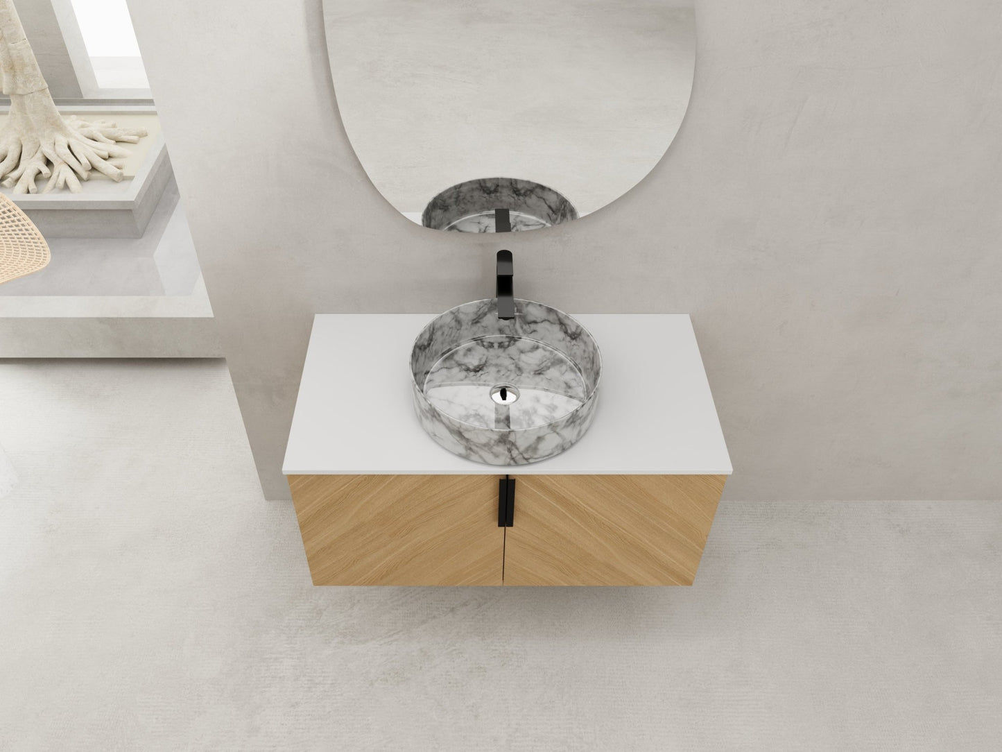36' Bathroom Vanity With Top Ceramic Art Sink and Artificial Stone Slab, 2 - Soft Close Door, Wall - Mounted Mounting Design, Plywood (KD - Packing) - 1st Choice Furniture Direct