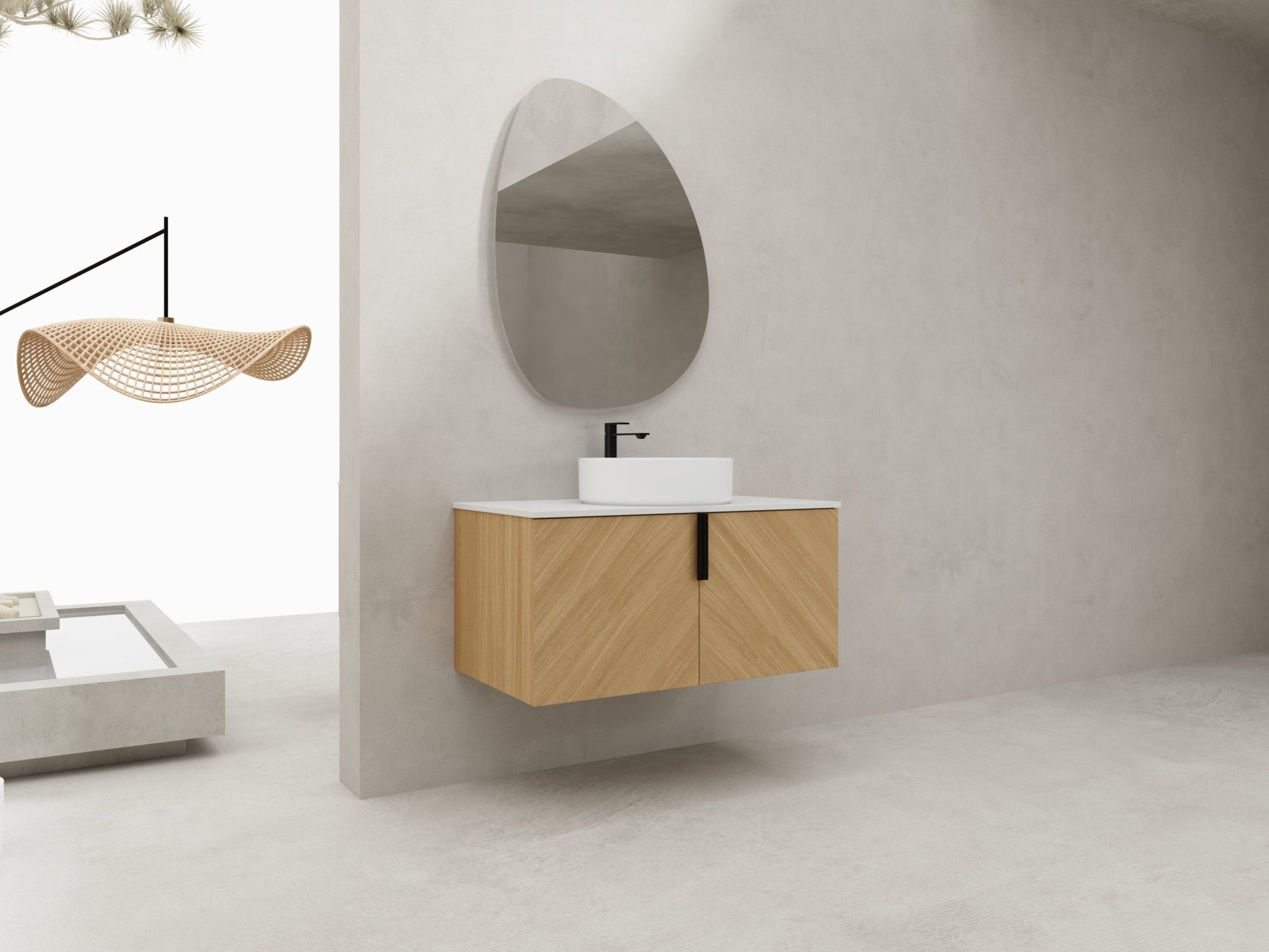 36' Bathroom Vanity With Top Ceramic Art Sink and Artificial Stone Slab, 2 - Soft Close Door, Wall - Mounted Mounting Design, Plywood (KD - Packing) - 1st Choice Furniture Direct