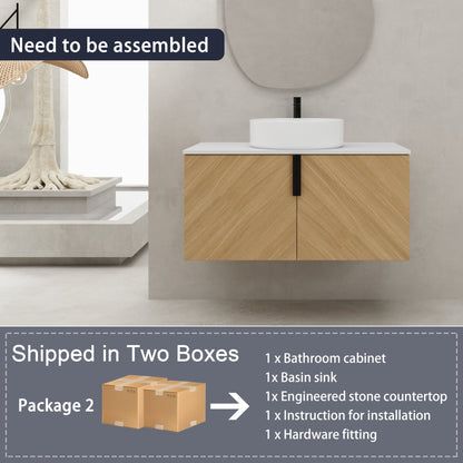 36' Bathroom Vanity With Top Ceramic Art Sink and Artificial Stone Slab, 2 - Soft Close Door, Wall - Mounted Mounting Design, Plywood (KD - Packing) - 1st Choice Furniture Direct