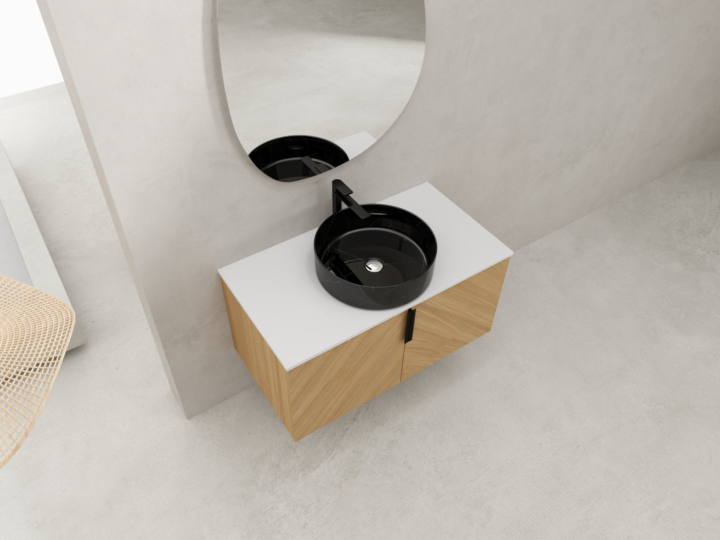 36' Bathroom Vanity With Top Ceramic Art Sink and Artificial Stone Slab, 2 - Soft Close Door, Wall - Mounted Mounting Design, Plywood (KD - Packing) - 1st Choice Furniture Direct