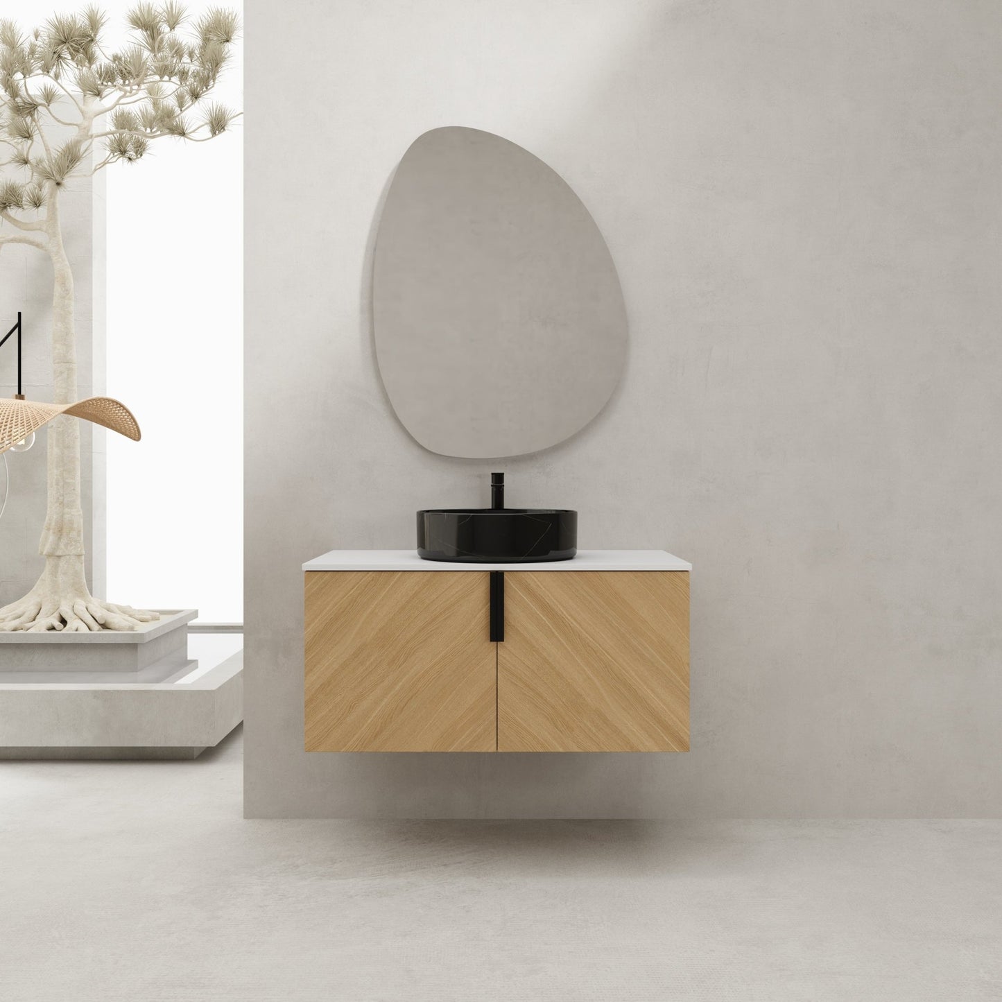 36' Bathroom Vanity With Top Ceramic Art Sink and Artificial Stone Slab, 2 - Soft Close Door, Wall - Mounted Mounting Design, Plywood (KD - Packing) - 1st Choice Furniture Direct