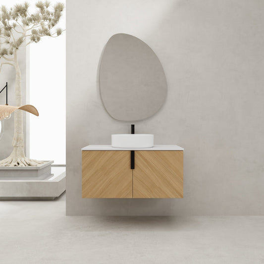 36' Bathroom Vanity With Top Ceramic Art Sink and Artificial Stone Slab, 2 - Soft Close Door, Wall - Mounted Mounting Design, Plywood (KD - Packing) - 1st Choice Furniture Direct