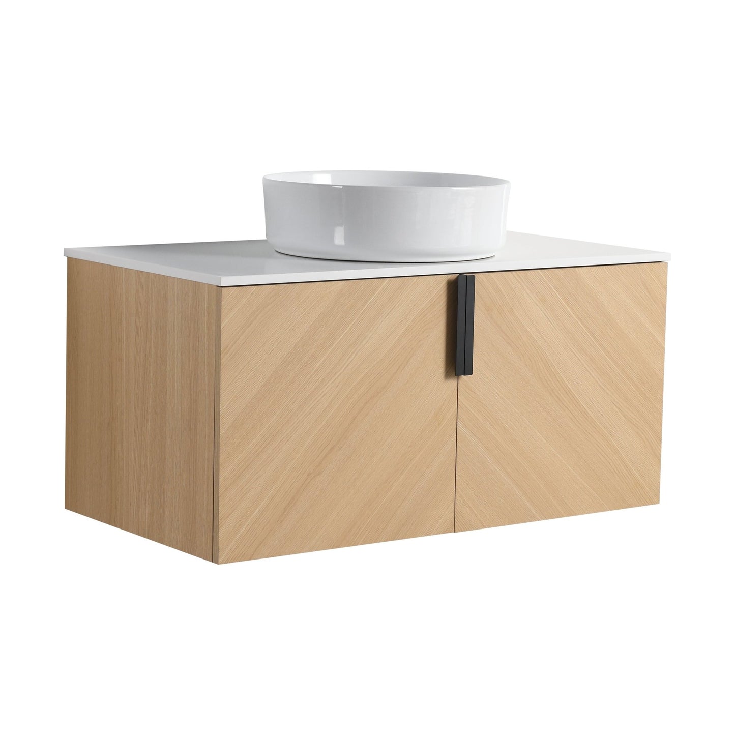 36' Bathroom Vanity With Top Ceramic Art Sink and Artificial Stone Slab, 2 - Soft Close Door, Wall - Mounted Mounting Design, Plywood (KD - Packing) - 1st Choice Furniture Direct