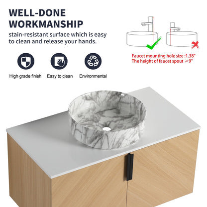 36' Bathroom Vanity With Top Ceramic Art Sink and Artificial Stone Slab, 2 - Soft Close Door, Wall - Mounted Mounting Design, Plywood (KD - Packing) - 1st Choice Furniture Direct