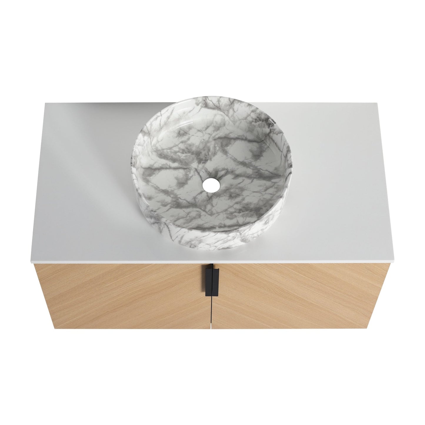 36' Bathroom Vanity With Top Ceramic Art Sink and Artificial Stone Slab, 2 - Soft Close Door, Wall - Mounted Mounting Design, Plywood (KD - Packing) - 1st Choice Furniture Direct