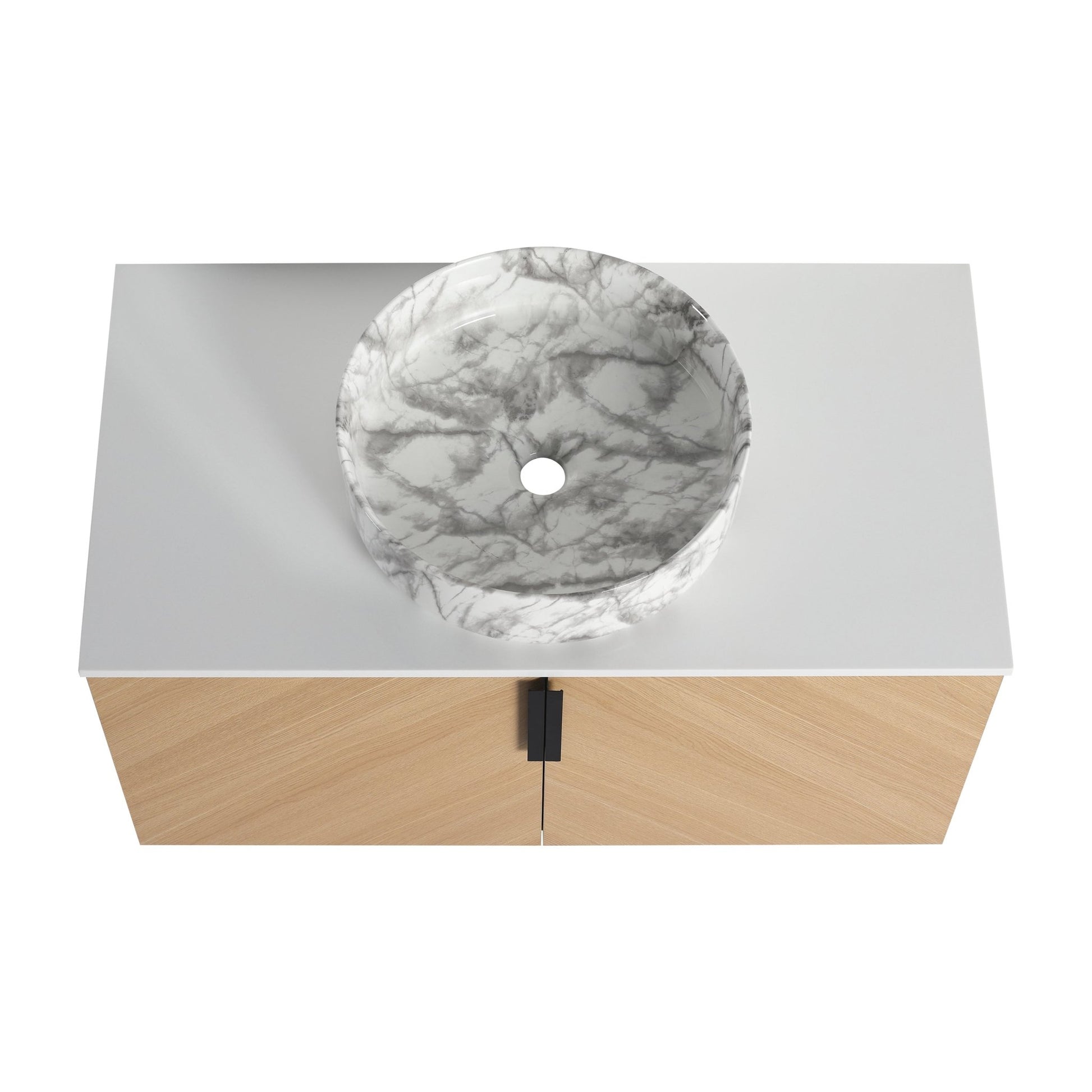 36' Bathroom Vanity With Top Ceramic Art Sink and Artificial Stone Slab, 2 - Soft Close Door, Wall - Mounted Mounting Design, Plywood (KD - Packing) - 1st Choice Furniture Direct