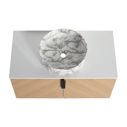 36' Bathroom Vanity With Top Ceramic Art Sink and Artificial Stone Slab, 2 - Soft Close Door, Wall - Mounted Mounting Design, Plywood (KD - Packing) - 1st Choice Furniture Direct