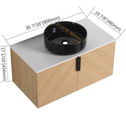 36' Bathroom Vanity With Top Ceramic Art Sink and Artificial Stone Slab, 2 - Soft Close Door, Wall - Mounted Mounting Design, Plywood (KD - Packing) - 1st Choice Furniture Direct