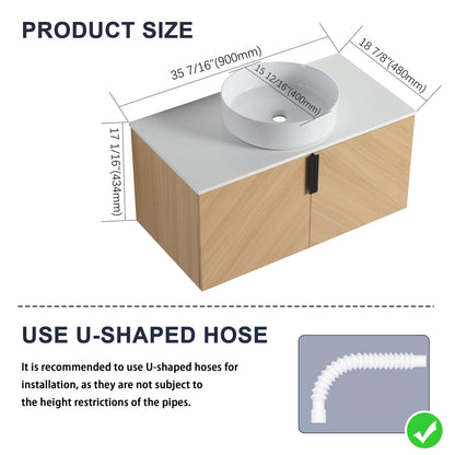 36' Bathroom Vanity With Top Ceramic Art Sink and Artificial Stone Slab, 2 - Soft Close Door, Wall - Mounted Mounting Design, Plywood (KD - Packing) - 1st Choice Furniture Direct