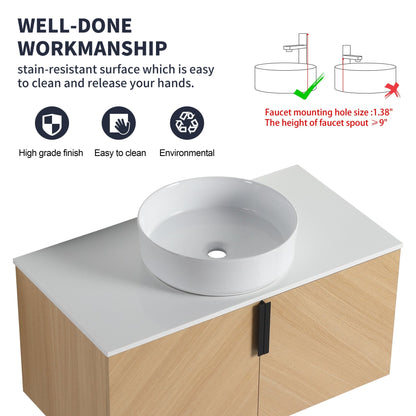 36' Bathroom Vanity With Top Ceramic Art Sink and Artificial Stone Slab, 2 - Soft Close Door, Wall - Mounted Mounting Design, Plywood (KD - Packing) - 1st Choice Furniture Direct