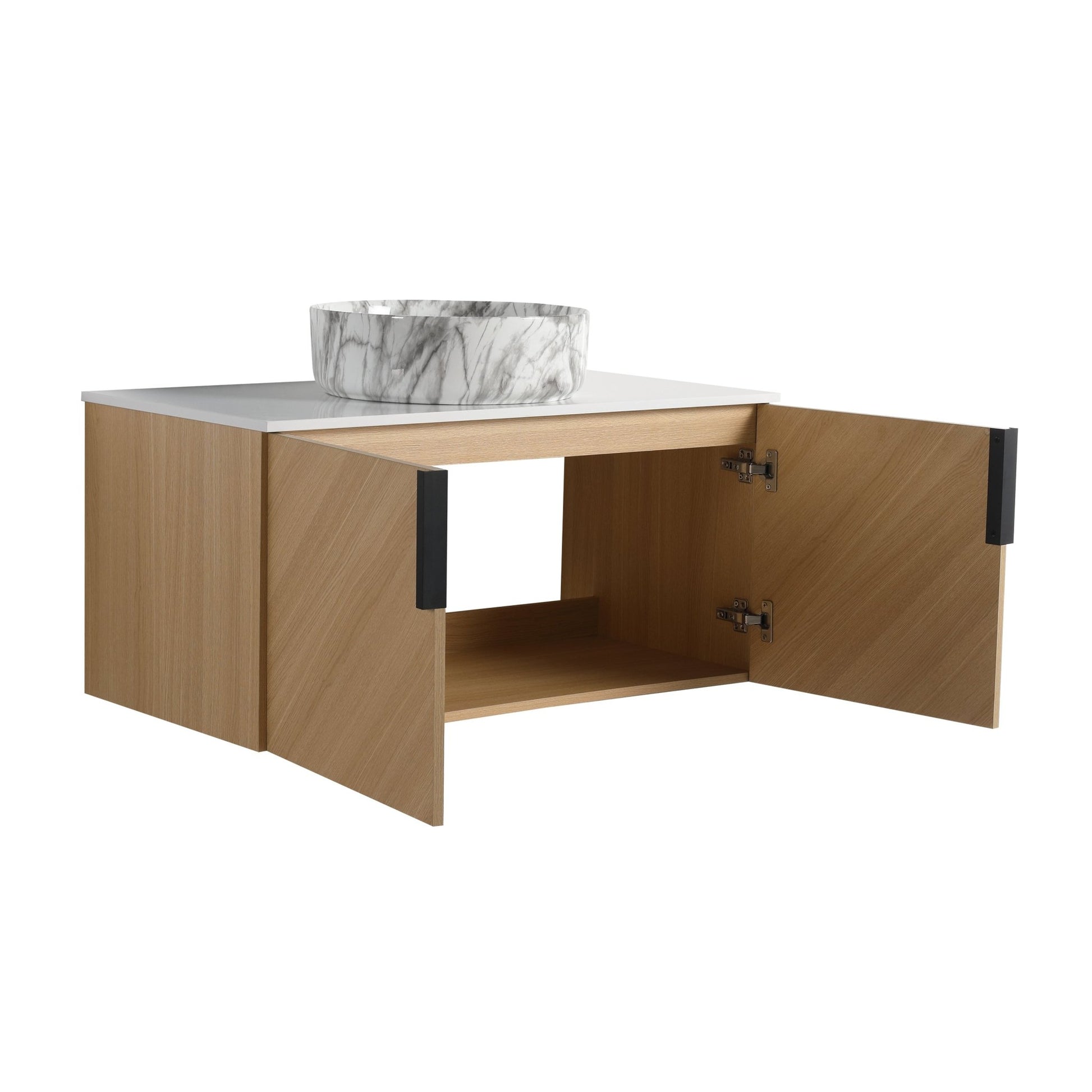 36' Bathroom Vanity With Top Ceramic Art Sink and Artificial Stone Slab, 2 - Soft Close Door, Wall - Mounted Mounting Design, Plywood (KD - Packing) - 1st Choice Furniture Direct