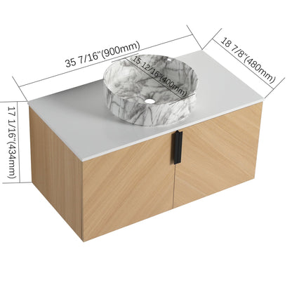 36' Bathroom Vanity With Top Ceramic Art Sink and Artificial Stone Slab, 2 - Soft Close Door, Wall - Mounted Mounting Design, Plywood (KD - Packing) - 1st Choice Furniture Direct