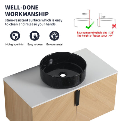 36' Bathroom Vanity With Top Ceramic Art Sink and Artificial Stone Slab, 2 - Soft Close Door, Wall - Mounted Mounting Design, Plywood (KD - Packing) - 1st Choice Furniture Direct