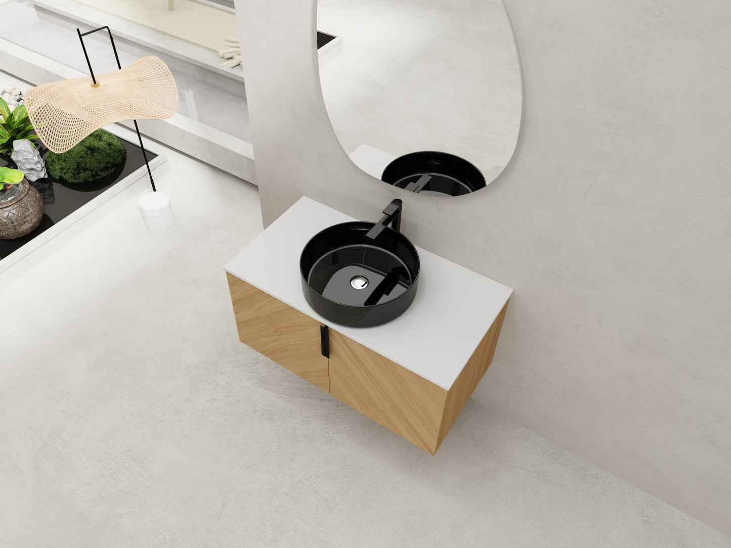 36' Bathroom Vanity With Top Ceramic Art Sink and Artificial Stone Slab, 2 - Soft Close Door, Wall - Mounted Mounting Design, Plywood (KD - Packing) - 1st Choice Furniture Direct