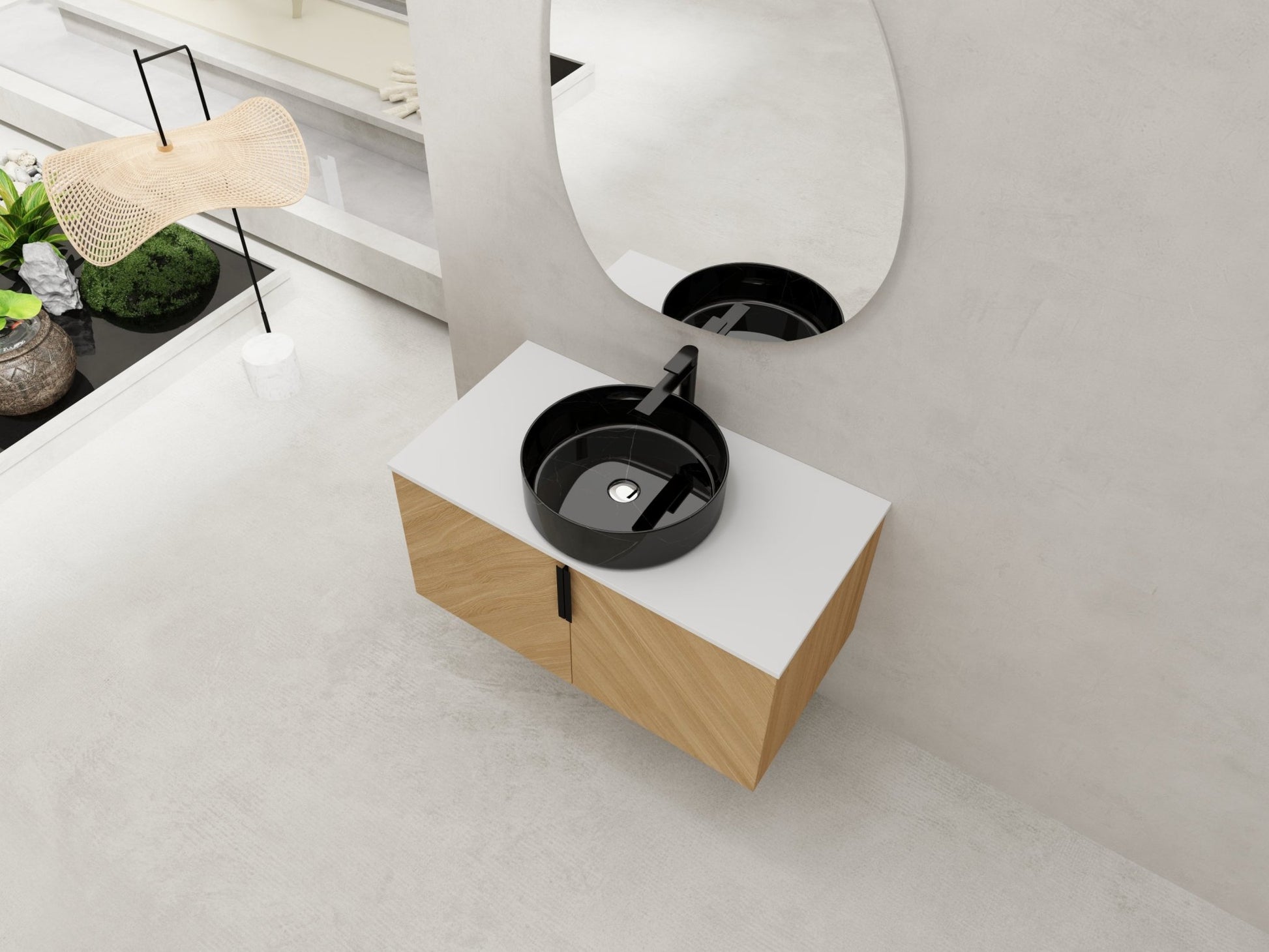 36' Bathroom Vanity With Top Ceramic Art Sink and Artificial Stone Slab, 2 - Soft Close Door, Wall - Mounted Mounting Design, Plywood (KD - Packing) - 1st Choice Furniture Direct