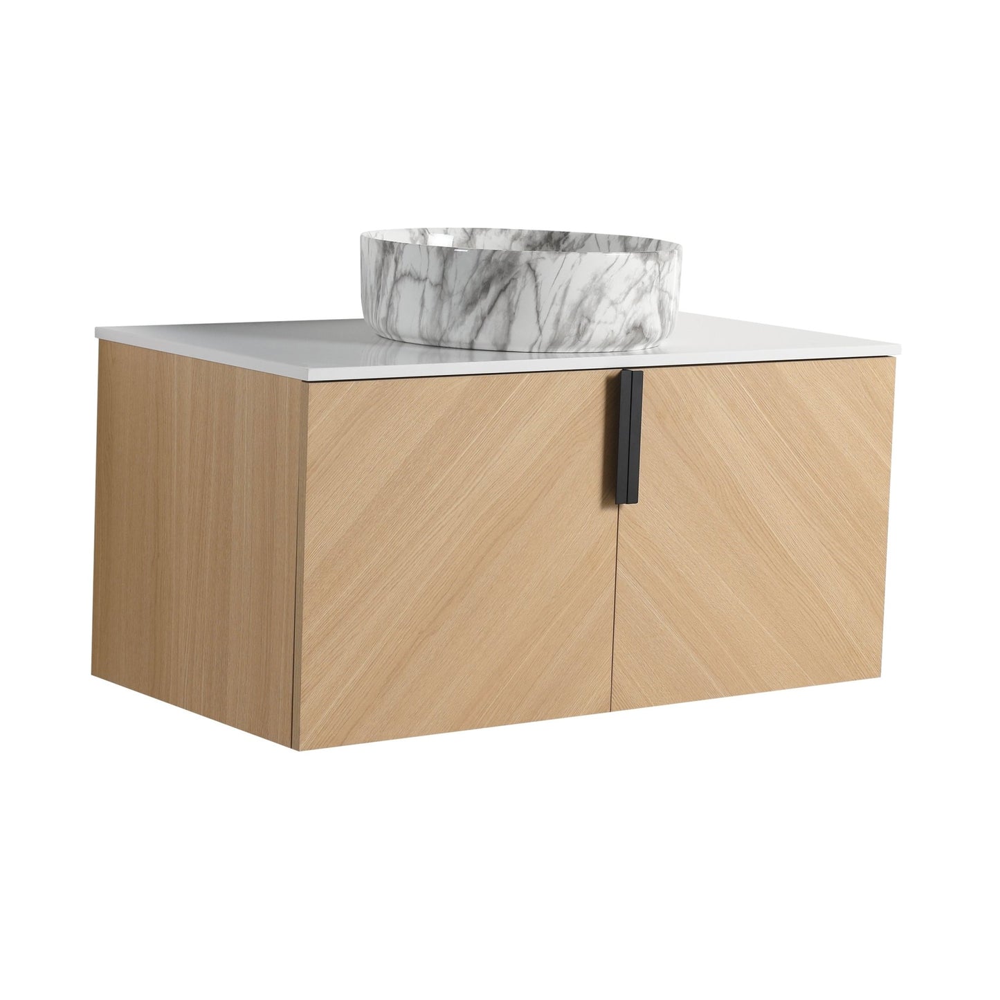 36' Bathroom Vanity With Top Ceramic Art Sink and Artificial Stone Slab, 2 - Soft Close Door, Wall - Mounted Mounting Design, Plywood (KD - Packing) - 1st Choice Furniture Direct