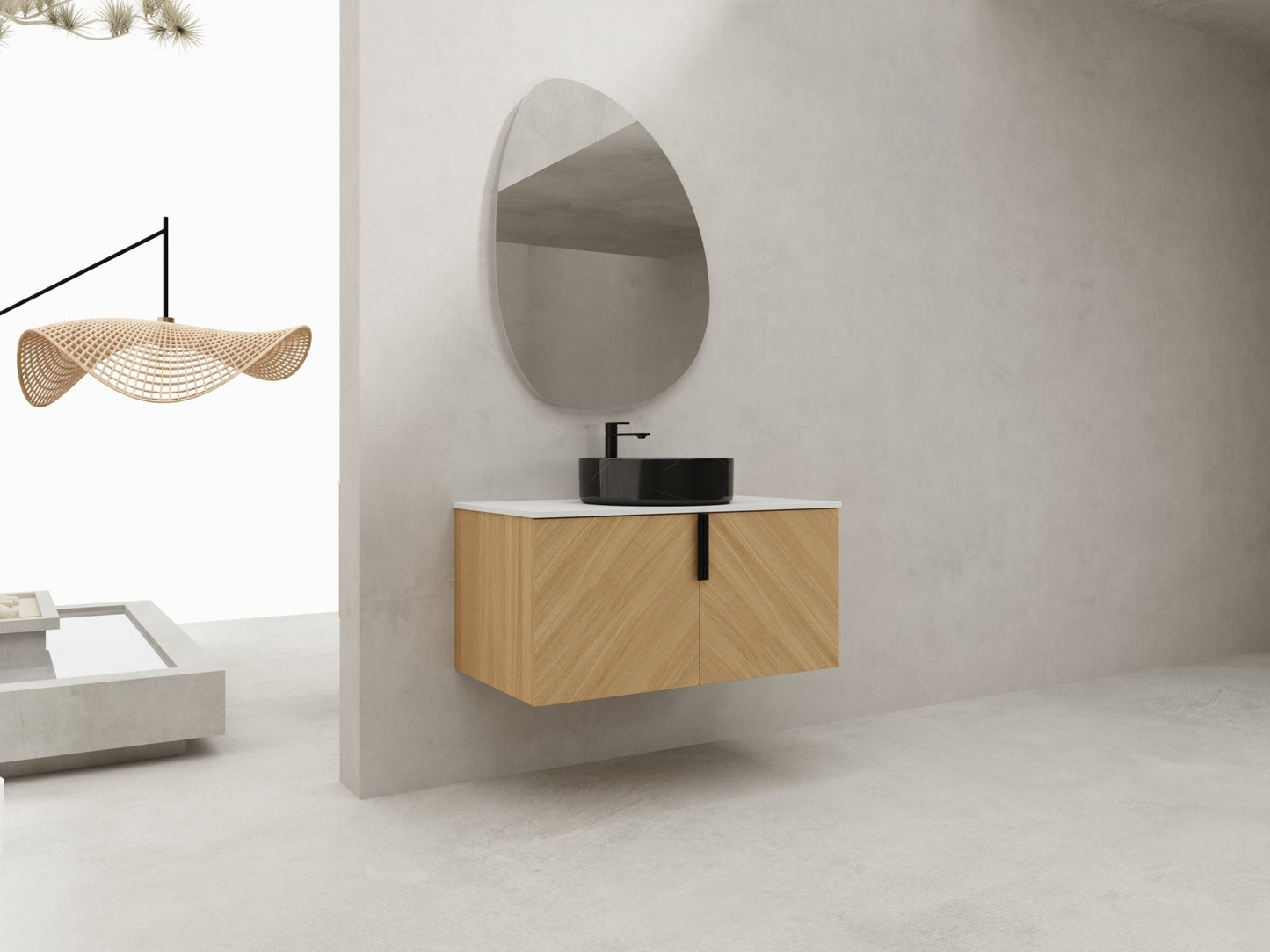 36' Bathroom Vanity With Top Ceramic Art Sink and Artificial Stone Slab, 2 - Soft Close Door, Wall - Mounted Mounting Design, Plywood (KD - Packing) - 1st Choice Furniture Direct