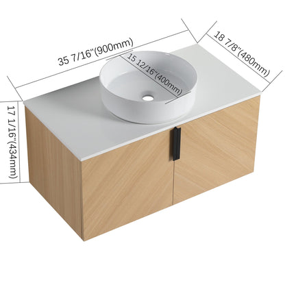 36' Bathroom Vanity With Top Ceramic Art Sink and Artificial Stone Slab, 2 - Soft Close Door, Wall - Mounted Mounting Design, Plywood (KD - Packing) - 1st Choice Furniture Direct