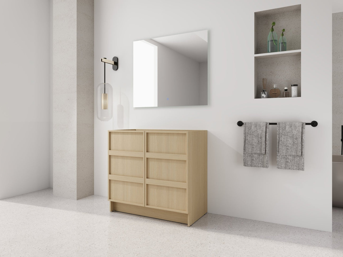 36' Freestanding Bathroom Vanity & 2 Soft - Close Cabinet Doors, Plywood, Dune Oak (KD - PACKING) - Excluding Sink - 1st Choice Furniture Direct