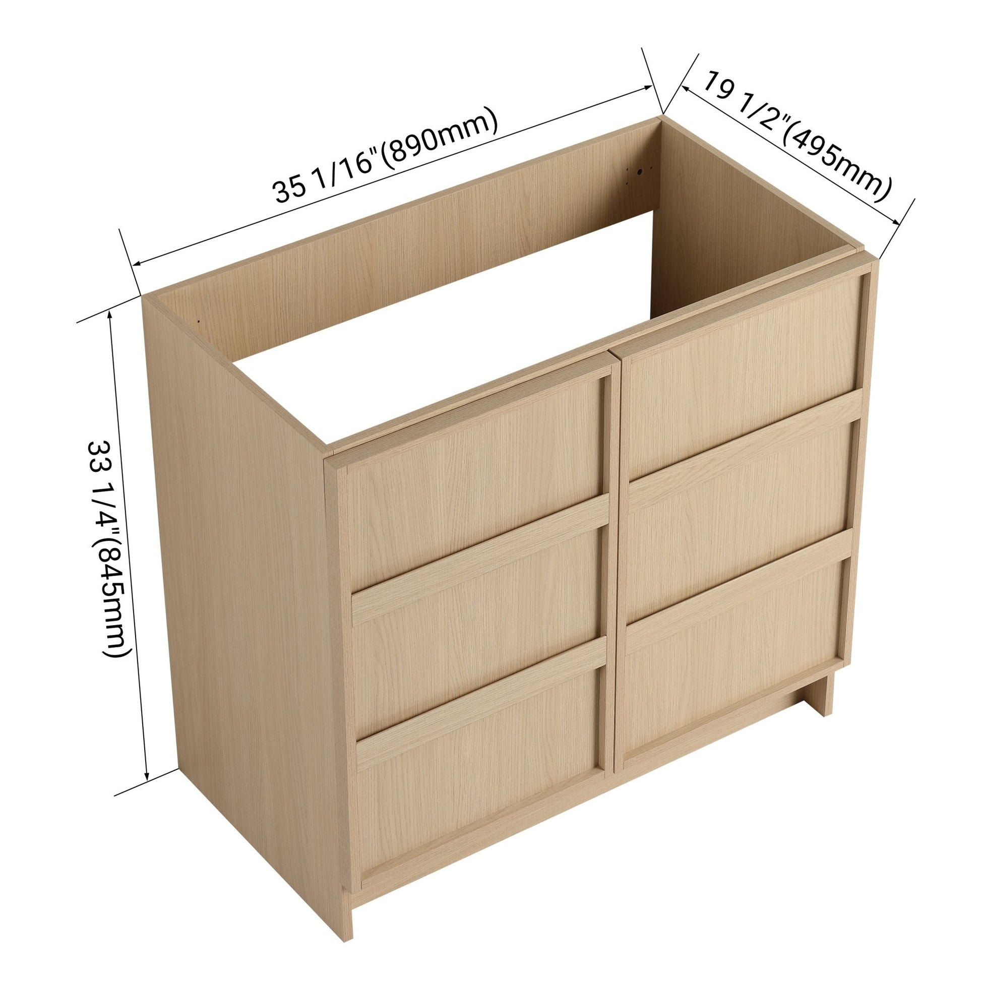 36' Freestanding Bathroom Vanity & 2 Soft - Close Cabinet Doors, Plywood, Dune Oak (KD - PACKING) - Excluding Sink - 1st Choice Furniture Direct