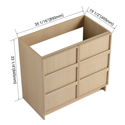 36' Freestanding Bathroom Vanity & 2 Soft - Close Cabinet Doors, Plywood, Dune Oak (KD - PACKING) - Excluding Sink - 1st Choice Furniture Direct