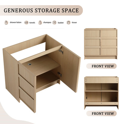 36' Freestanding Bathroom Vanity & 2 Soft - Close Cabinet Doors, Plywood, Dune Oak (KD - PACKING) - Excluding Sink - 1st Choice Furniture Direct