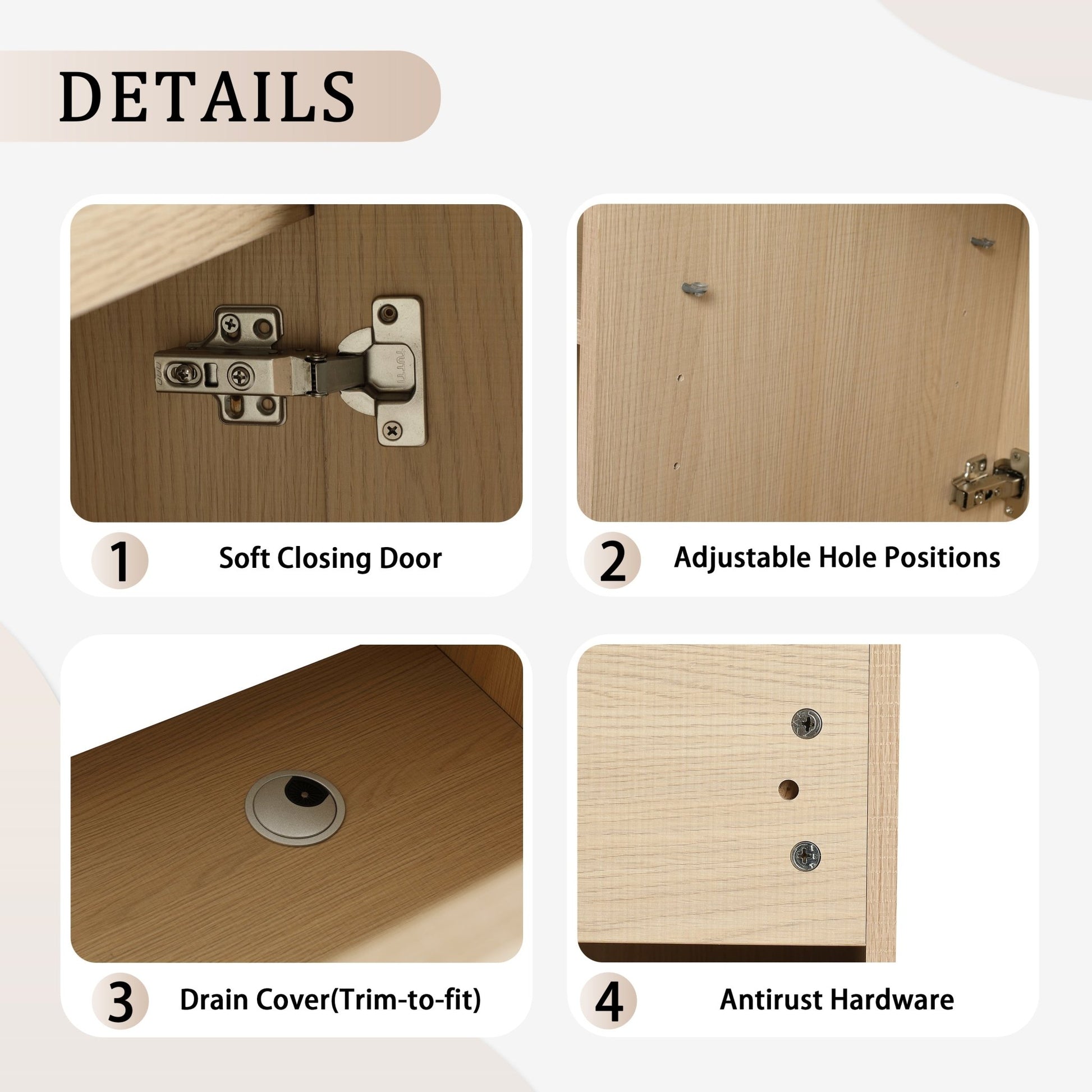 36' Freestanding Bathroom Vanity & 2 Soft - Close Cabinet Doors, Plywood, Dune Oak (KD - PACKING) - Excluding Sink - 1st Choice Furniture Direct