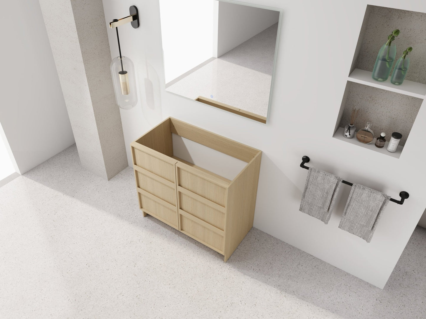 36' Freestanding Bathroom Vanity & 2 Soft - Close Cabinet Doors, Plywood, Dune Oak (KD - PACKING) - Excluding Sink - 1st Choice Furniture Direct