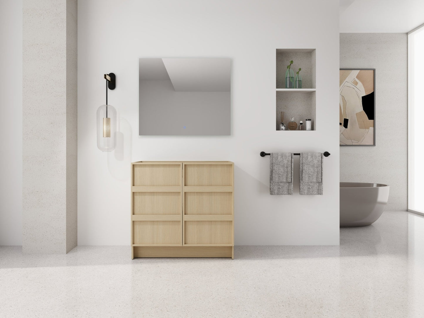 36' Freestanding Bathroom Vanity & 2 Soft - Close Cabinet Doors, Plywood, Dune Oak (KD - PACKING) - Excluding Sink - 1st Choice Furniture Direct