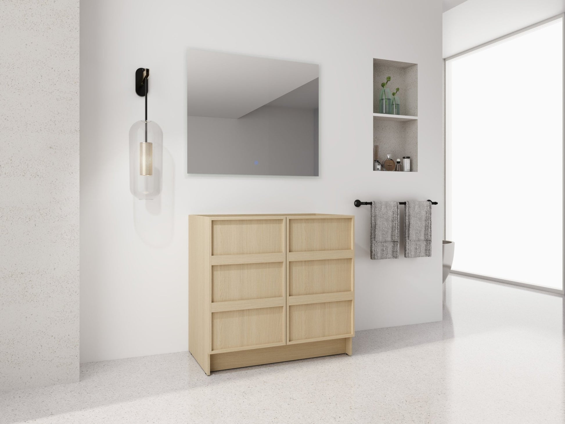 36' Freestanding Bathroom Vanity & 2 Soft - Close Cabinet Doors, Plywood, Dune Oak (KD - PACKING) - Excluding Sink - 1st Choice Furniture Direct